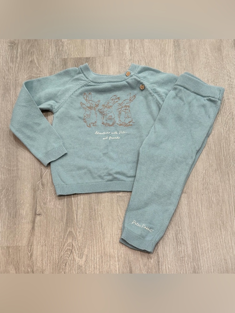12-18m Baby Boy Outfit Blue Peter Rabbit Knit Longsleeve Shirt & Pants